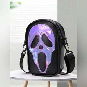 Ghost Skull Pattern Shoulder Bag, Trendy Zipper Crossbody Bag